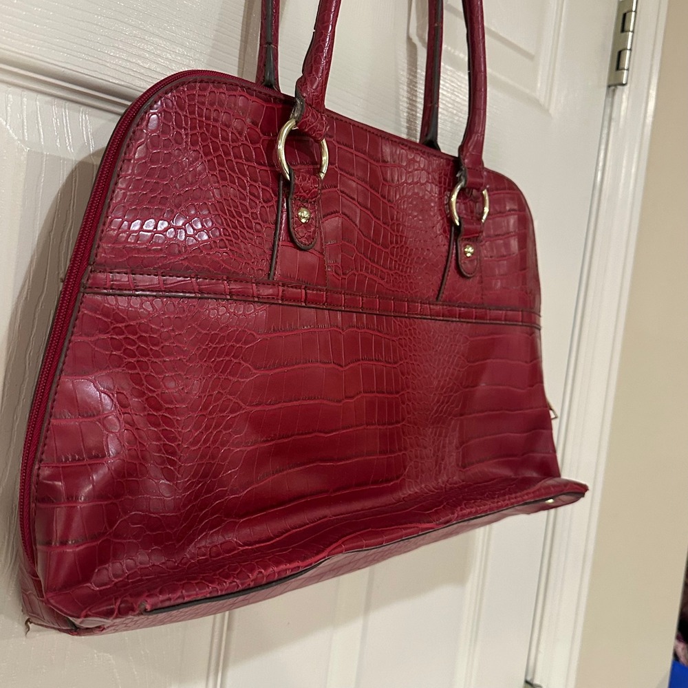 Liz Claiborne Red Croc Embossed Faux Leather Shoulder Bag Tote Organizer - Picture 7 of 12